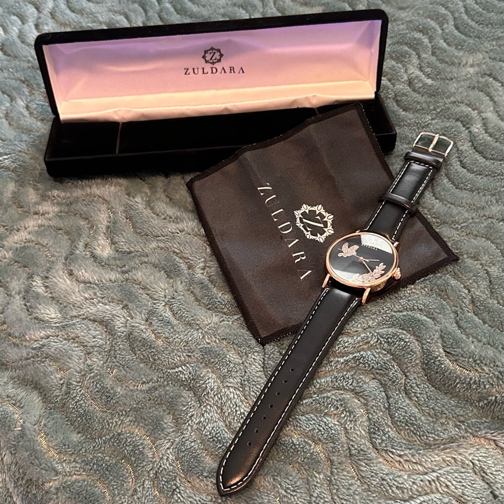 Zuldara black and rose gold leather women’s Watch